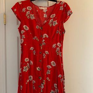 Aeropostale red floral fit and flare dress, button